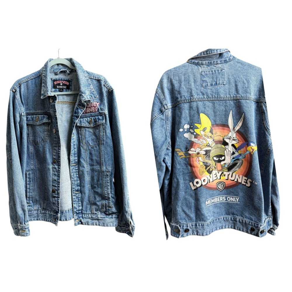 Members Only Looney Tunes Vintage 90s Denim Jacket  Light Wash XL   Retro
